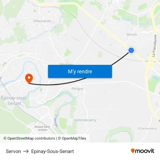 Servon to Epinay-Sous-Senart map