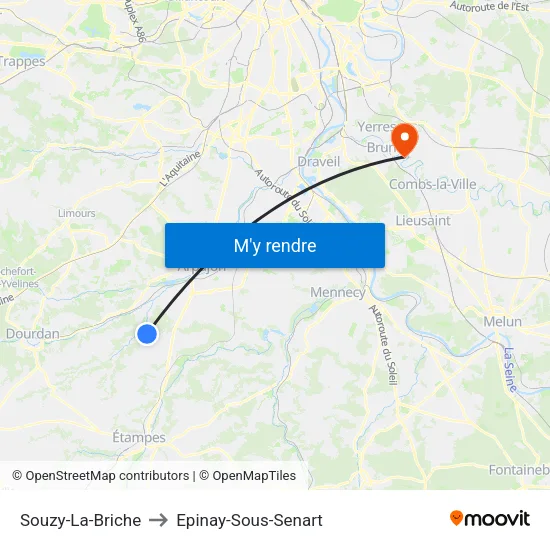 Souzy-La-Briche to Epinay-Sous-Senart map