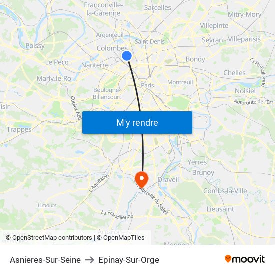 Asnieres-Sur-Seine to Epinay-Sur-Orge map