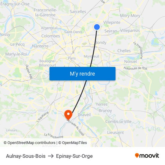 Aulnay-Sous-Bois to Epinay-Sur-Orge map