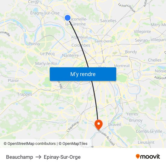 Beauchamp to Epinay-Sur-Orge map