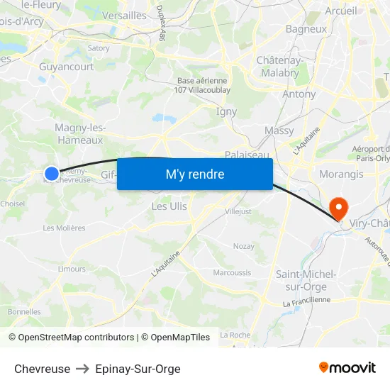 Chevreuse to Epinay-Sur-Orge map