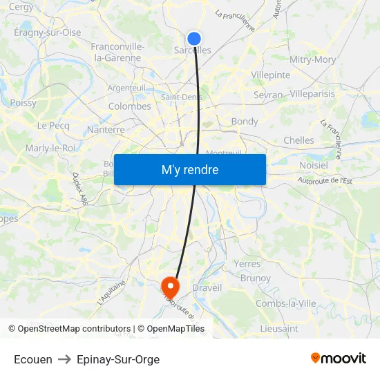 Ecouen to Epinay-Sur-Orge map