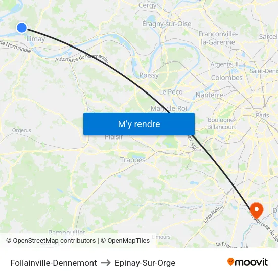 Follainville-Dennemont to Epinay-Sur-Orge map