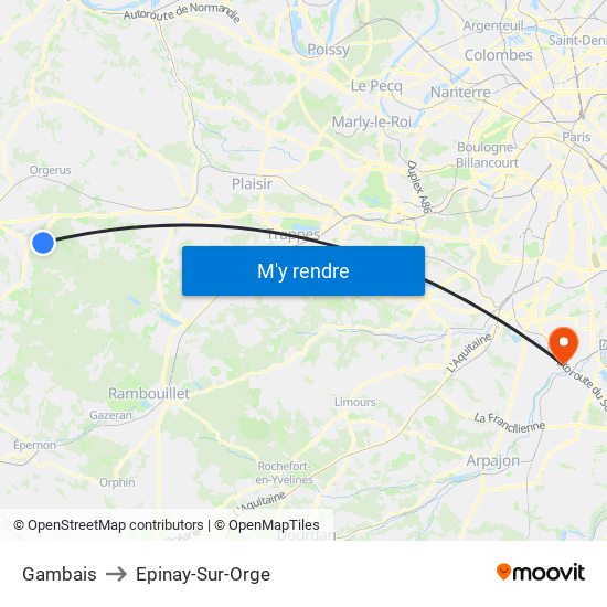 Gambais to Epinay-Sur-Orge map