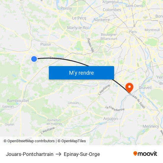 Jouars-Pontchartrain to Epinay-Sur-Orge map