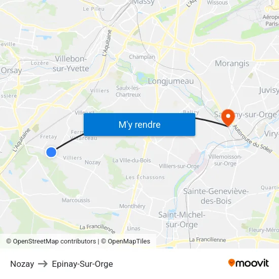 Nozay to Epinay-Sur-Orge map