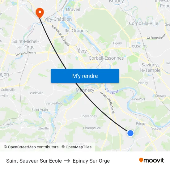 Saint-Sauveur-Sur-Ecole to Epinay-Sur-Orge map
