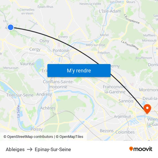 Ableiges to Epinay-Sur-Seine map