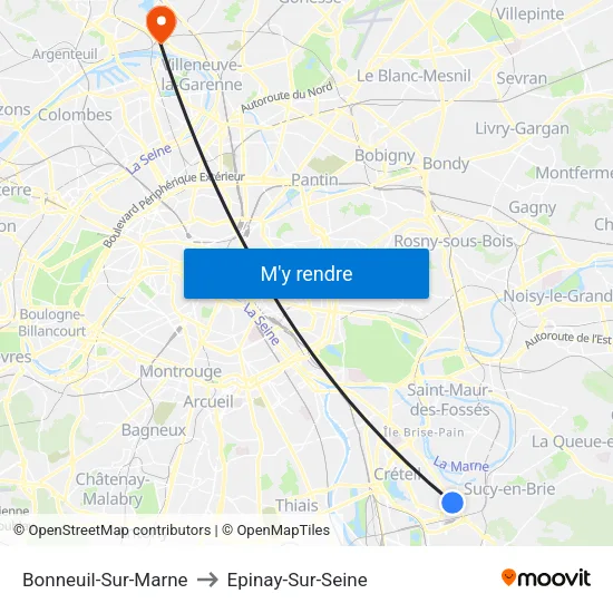 Bonneuil-Sur-Marne to Epinay-Sur-Seine map