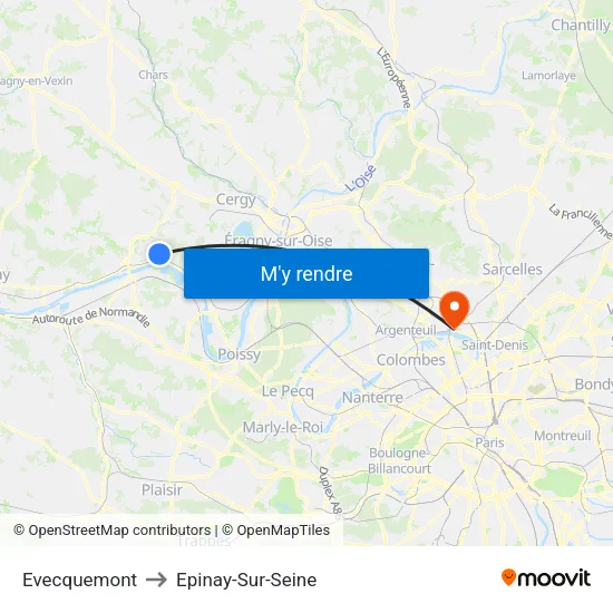 Evecquemont to Epinay-Sur-Seine map