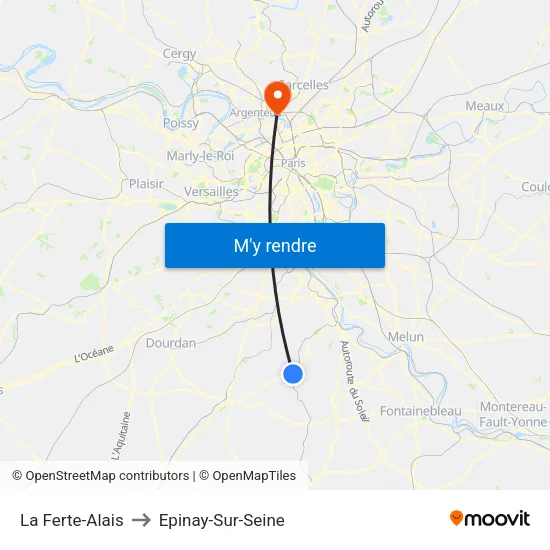 La Ferte-Alais to Epinay-Sur-Seine map