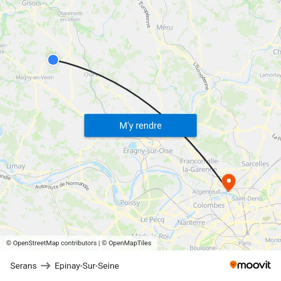 Serans to Epinay-Sur-Seine map