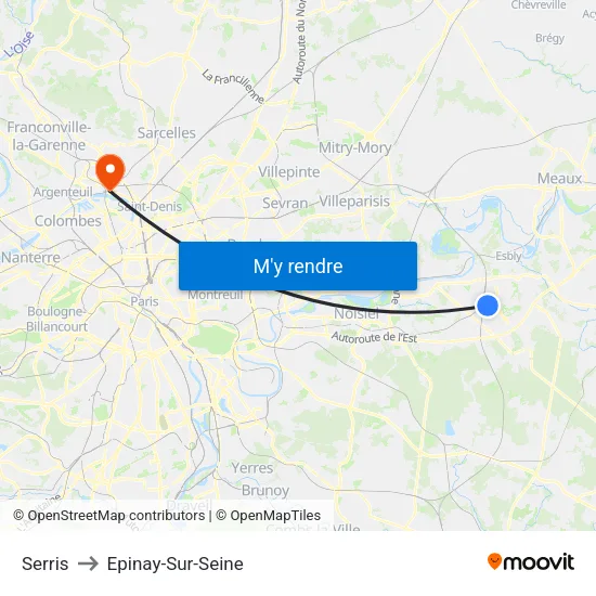 Serris to Epinay-Sur-Seine map