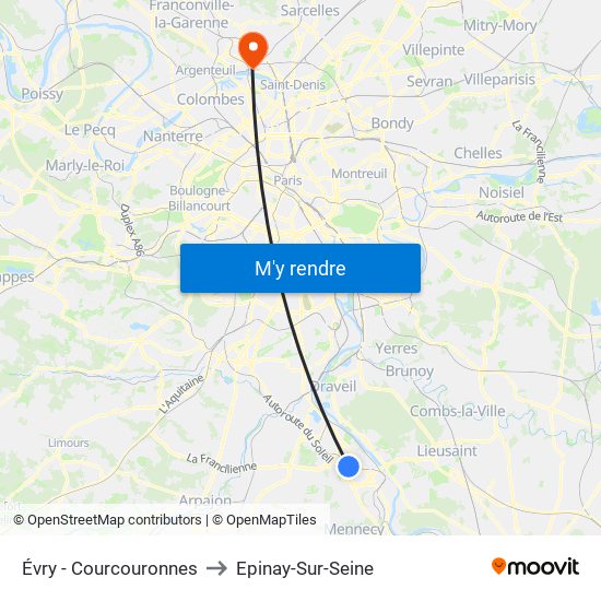 Évry - Courcouronnes to Epinay-Sur-Seine map