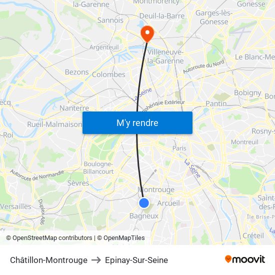 Châtillon-Montrouge to Epinay-Sur-Seine map