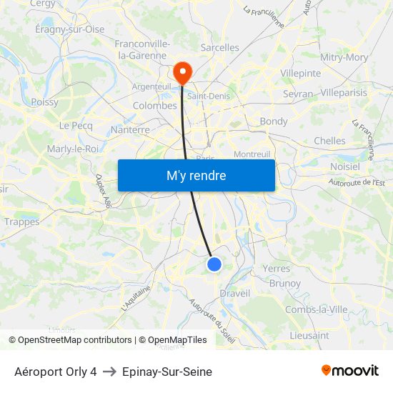 Aéroport Orly 4 to Epinay-Sur-Seine map