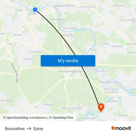Boissettes to Episy map