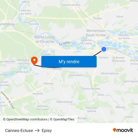 Cannes-Ecluse to Episy map