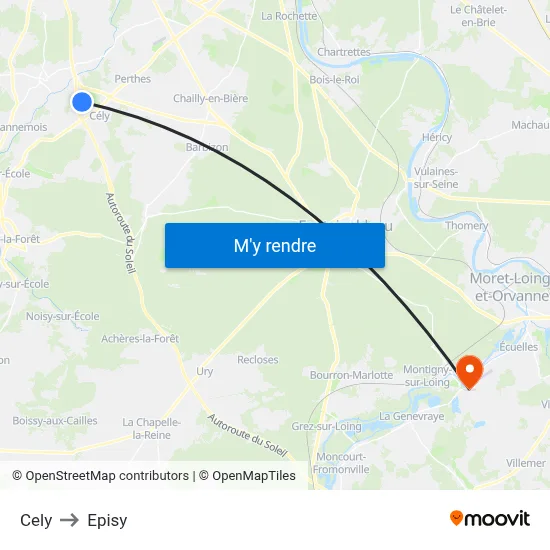 Cely to Episy map
