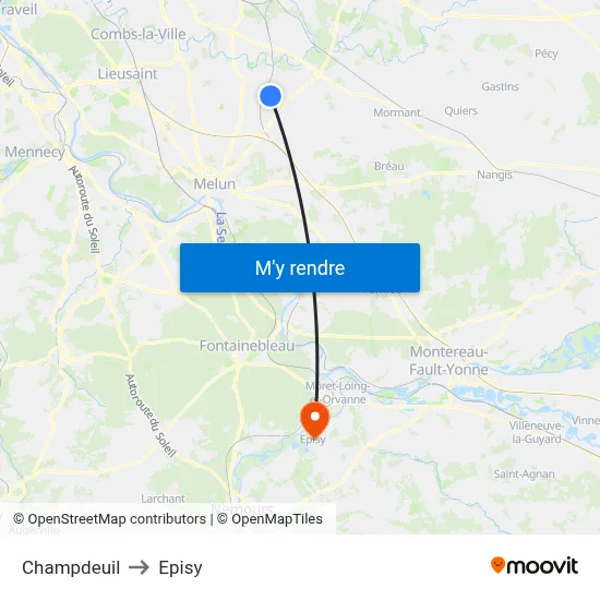 Champdeuil to Episy map