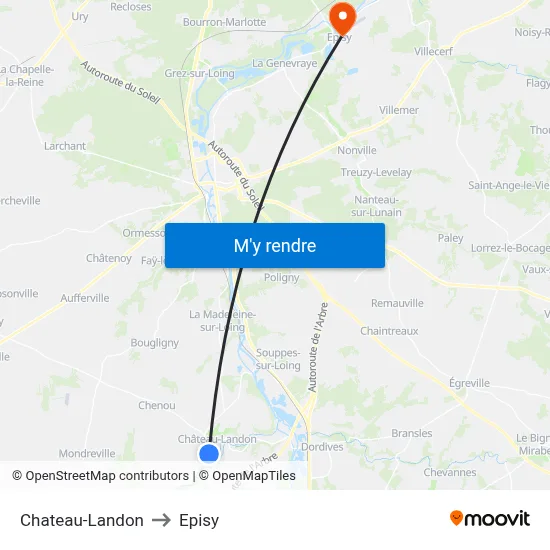 Chateau-Landon to Episy map