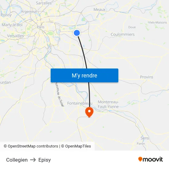 Collegien to Episy map