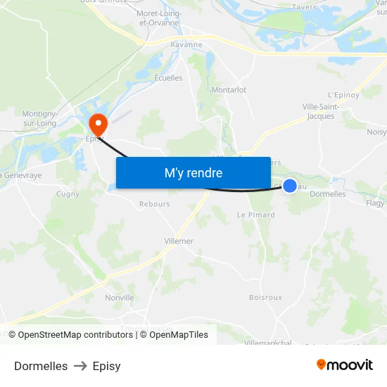 Dormelles to Episy map
