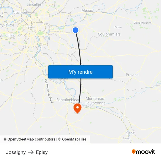 Jossigny to Episy map