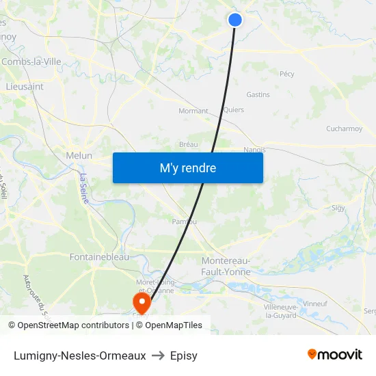 Lumigny-Nesles-Ormeaux to Episy map