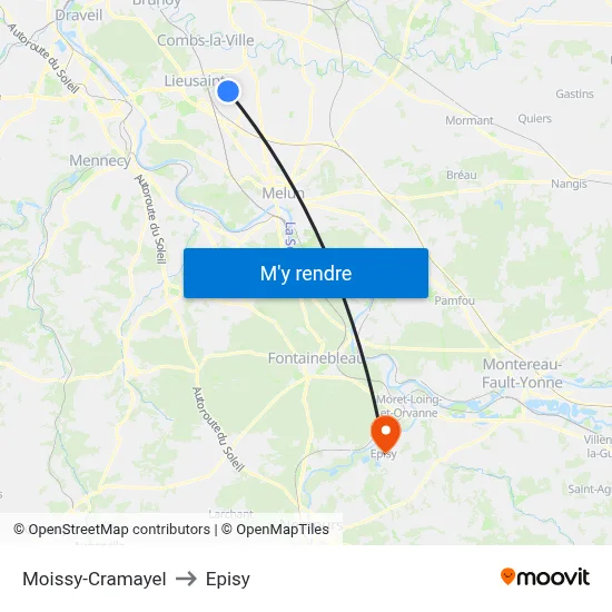 Moissy-Cramayel to Episy map
