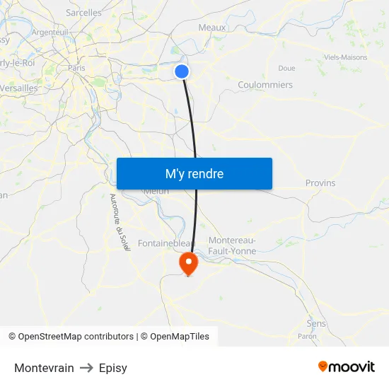 Montevrain to Episy map