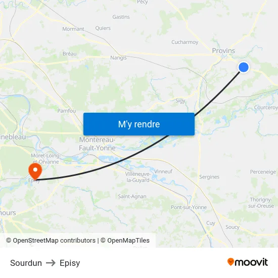 Sourdun to Episy map