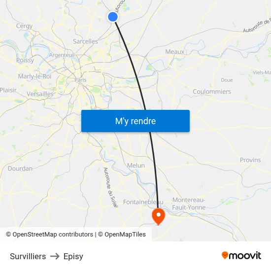 Survilliers to Episy map