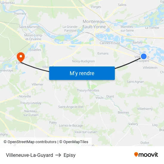 Villeneuve-La-Guyard to Episy map