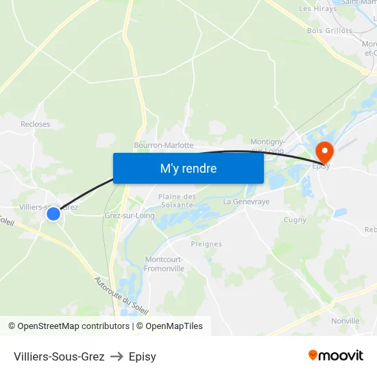 Villiers-Sous-Grez to Episy map