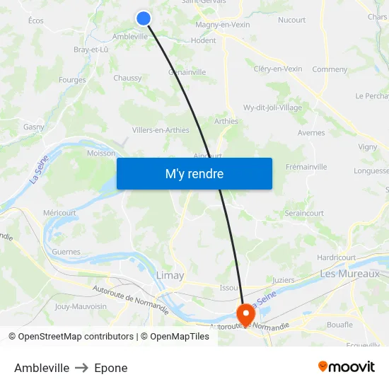 Ambleville to Epone map