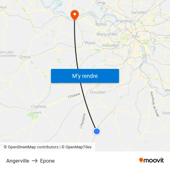 Angerville to Epone map