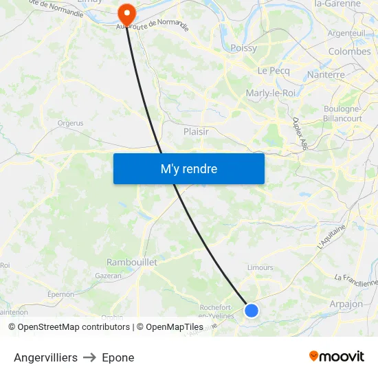 Angervilliers to Epone map