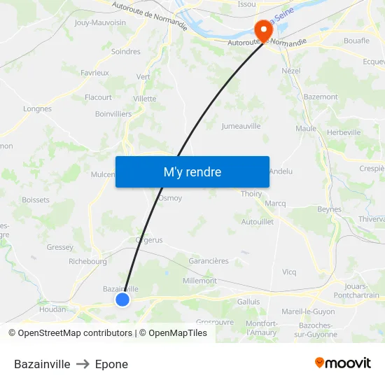 Bazainville to Epone map