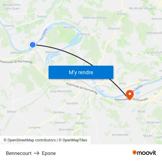 Bennecourt to Epone map