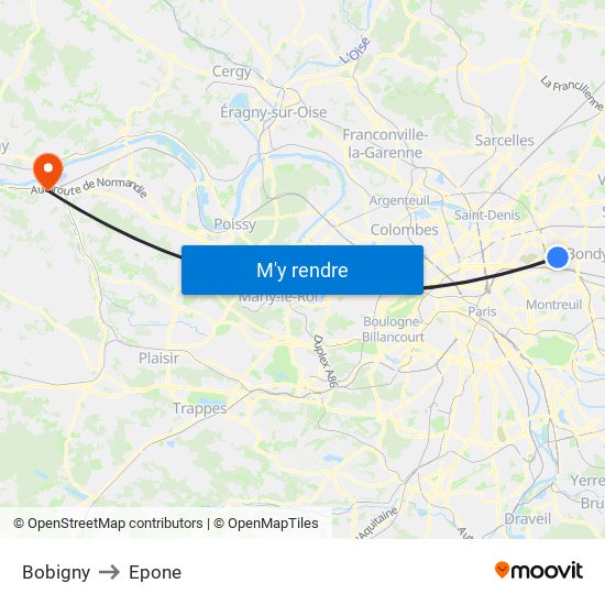 Bobigny to Epone map