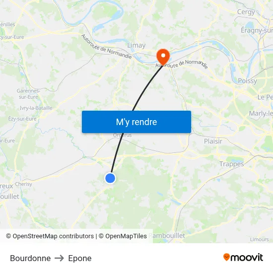 Bourdonne to Epone map