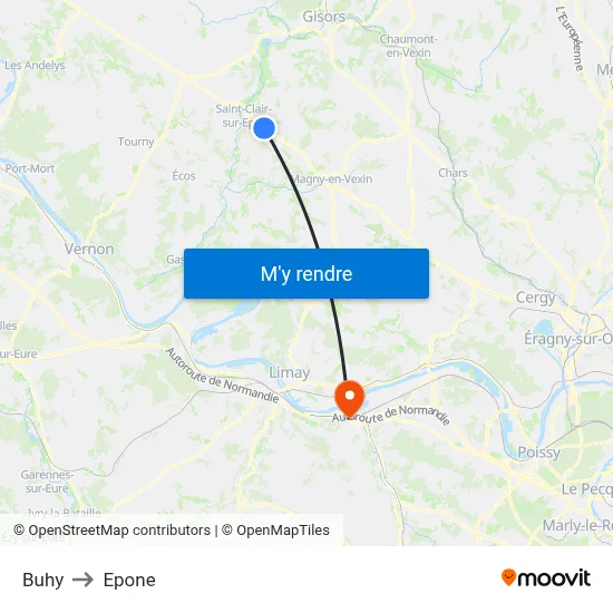 Buhy to Epone map