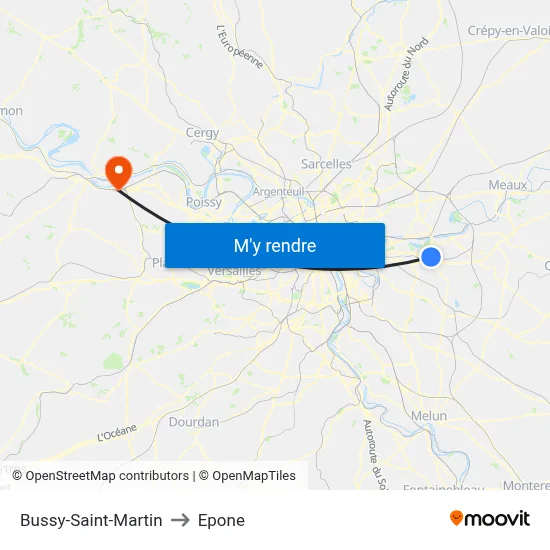 Bussy-Saint-Martin to Epone map