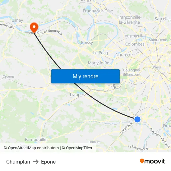 Champlan to Epone map