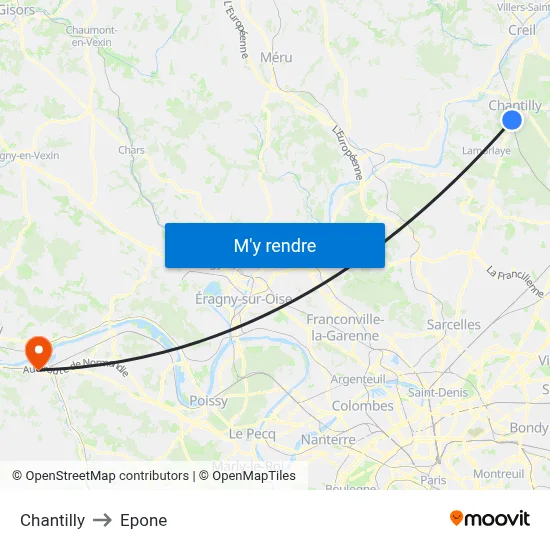 Chantilly to Epone map