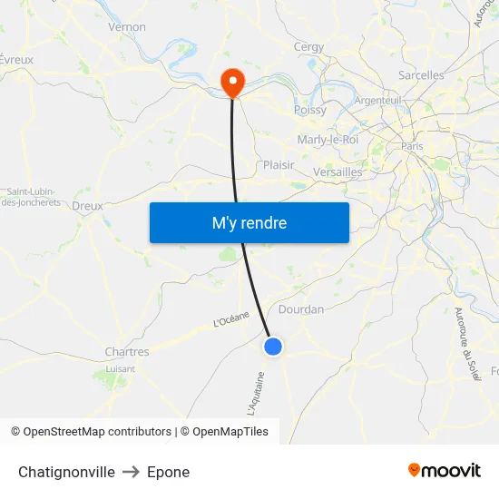 Chatignonville to Epone map