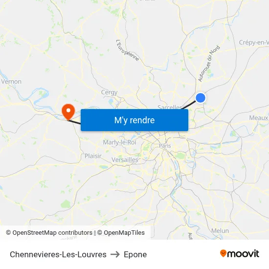 Chennevieres-Les-Louvres to Epone map