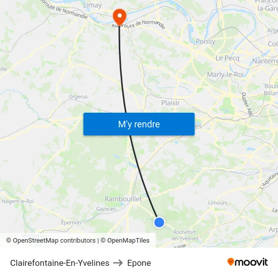 Clairefontaine-En-Yvelines to Epone map